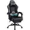 Yaheetech Sedia da Gaming Ergonomica con Cuscino Massaggio Lombare, Schienale Reclinabile e Poggiapiedi Estraibile, Sedia da Ufficio Girevole con Braccioli Imbottiti e Poggiatesta Rimovibile (Nero)