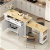 Henjda Isola da cucina con piano di lavoro estraibile, con 7 ruote e carrello da cucina, ciabatta elettrica, 2 cassetti, armadio a doppia porta, ripiano regolabile, portasciugamani, 130 x 205 x 50 x 93 cm