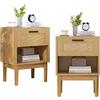 Yeutre Set di 2 Comodini Camera da Letto, Comodino Legno con vano aperto e cassetti in rattan per camera da letto, soggiorno, 40 x 30 x 55 cm