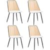 JZGORC Set di 4 Sedie da Pranzo Moderne, Schienale in Rattan Intrecciato, Seduta in Peluche Granuloso, Struttura in Metallo Nero, Possono Essere Utilizzate come Sedie da Cucina, Sedie da Soggiorno