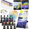 Nicpro Set di Pittura, 34 Pezzi, 12 Colori Acrilici per Dipingere, Non tossico, cavalletto da Tavolo, 6 Pannelli di Tela, 10 pennelli, tampone di Carta, Spugna, Ruota dei Colori, tavolozza per Adulti
