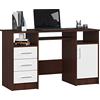 AKORD | Scrivania per PC Ana con Ripiano Per Tastiera | Scrivania per ufficio | Tavolo per computer | 3 cassetti | L124 x A74 x P52 cm, 45 kg | Wengé | Bianco