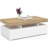 IDMarket - Tavolino rettangolare a 2 cassetti ELSA in legno bianco con piano in faggio