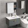 HYANXUE Mobiletti da Bagno, Mobiletto con Lavabo Montato a Parete, Set Combinato di Mobiletto Specchio e Lavandino con Lavandino in Ceramica e Rubinetto (Grigio, 50×36CM)