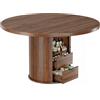 ELUCHANG Tavolo da Pranzo Rotondo Ø120cm, 3 Vani con Anta Scorrevole, Noce Nero | Pannello in Truciolare E1 30mm | 3 Vani Portaoggetti | Base a Colonna Ø60cm | Impermeabile e Facile da Pulire | 4-6 Persone