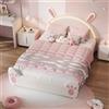 Quiaviank Letto imbottito 140 x 200 cm con illuminazione a LED, letto matrimoniale con testiera orecchie di coniglio, Letto per bambini con rete a doghe, senza materasso