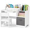COSTWAY Set Scrivania e Sedia per Bambini 3+ Anni, Tavolo e Sedia in Legno Salvaspazio con Cassetto in Plastica e Cassetto in Tessuto, Banco Scuola e Seggiola per Cameretta (Bianco)