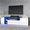 OLIVIBED Mobile porta TV lucido con ante e cassetti, supporto TV per televisori fino a 75 pollici, mobile porta TV con ripiani in vetro, per soggiorno, camera da letto, bianco e nero, 180 x 40 x 45 cm
