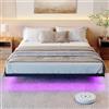 HOJINLINERO Letto 120 x 200 cm, con illuminazione a LED e stazione di ricarica, 120 x 200 cm, letto per ragazzi, letto in metallo con rete a doghe, letto matrimoniale robusto e stabile, facile da