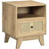 HOMCOM Comodino con cassetto, porta in rattan e nicchia 45x39x56,5 cm | Comodino, mobile contenitore, design vintage