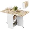 WOLTU Tavolo da Pranzo Pieghevole, Tavolo Cucina Salvaspazio, con 2 Ruote Girevoli, Ripiani Aperti, per 2-4 Persone, in Legno Ingegnerizzato, Bianco + Rovere Chiaro