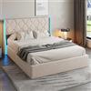 Julyue Letto Matrimoniale 160x200 cm, letto una piazza e mezza contenitore con LED, Letti Idraulico con rete a doghe, Velluto, senza materasso (Beige, 160x200 cm)
