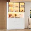 luckdect Vetrina LED 120 x 40 x 200 cm | Mobile vetrina in vetro temperato con ripiani aperti, cassetti e ante - Libreria moderna e credenza design per soggiorno e sala da pranzo, bianco