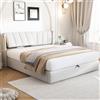 Azkoeesy Letto contenitore 160x200 cm, Letto matrimoniale imbottito con Luce a LED e USB, testiera regolabile, rivestimento in pelle PU, bianco
