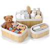 OrdiHar Set di 3 cesti portaoggetti in bambù con inserto in tessuto, 3 misure (30 x 20 x 12, 25 x 15 x 10, 20 x 10 x 8 cm), cestini per bagno, fasciatoio, scaffale e cameretta dei bambini, stabili, colore