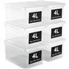 AHIOVA 6 Scatole Plastica con Coperchio 4L 26,5x19,5x12,5 cm Trasparenti | Scatola portaoggetti impilabile, senza BPA, chiusura a scatto, per cassetti bagno scrivania, prodotta in Europa