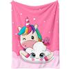 FEELJAM Coperta morbida in pile con unicorno, rosa, in flanella, per divano, in microfibra (nuvole rosa, 130 x 150)