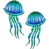 LIFFY Decorazione da parete in metallo con meduse - arte da parete con pesci tropicali oceanici - decorazione da parete in vetro per piscina, spiaggia, bagno, soggiorno, camera da letto - 38,1 cm, 2