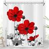 Hnmdmyi Tenda da doccia Fiori 180x180, Rosso e Grigio Daisy Fiore Elegante Fiore Selvatico Design Fattoria Poliestere Impermeabile Tessuto Lavabile Tenda da bagno con Gancio