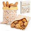 AHJ Sacchetti Pane Cera d'Api, 2 Pezzi 43x33 cm, Cerniera a L | In cotone e lino, riutilizzabili e lavabili, ideali per pane fatto in casa, lievito madre, baguette e pane artigianale