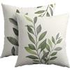 Kawani - Federe per cuscino con foglie di olivo, 55,9 x 55,9 cm, in cotone e lino, motivo rustico a foglie verdi e grigie, perfette per divano, letto, panca, veranda, arredamento in stile casa di