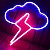 Fespcj Nuvola luminosa al neon fulmine e logo, pannello luminoso al neon LED alimentato a batteria o USB, utilizzato per la decorazione della parete, decorazione della festa di compleanno, blu + rosa