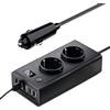 EQULIUS Convertitore di tensione per auto, 200 W, 7 in 1, da 12 V a 220 V, con 2 prese di ricarica, 2 porte USB e 2 tipo C, adattatore per accendisigari per telefoni cellulari, laptop, dashcam, viaggi