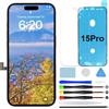 GOLDWANGWANG Schermo per iPhone 15 Pro LCD Display FHD Incell COF Touch Digitizer 6,1 | Kit riparazione completo con strumenti, adesivo impermeabile e vetro temperato, schermo Retina LCD con True Tone e Face ID