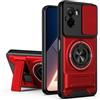 HAONANDE custodia per Xiaomi Poco M7 4G/Poco M7 Plus 5G con ring stand magnetico, cover militare antiurto con protezione fotocamera scorrevole compatible with MagSafe ricarica wireless Rosso