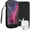 kwmobile Custodia in neoprene con zip per smartphone XXL - 7 - Astuccio portacellulare a sacchetto con cerniera - Borsa verticale - Natura e spazio fucsia/blu scuro/nero