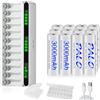 Mspalocell 12 pezzi 3000mAh batterie ricaricabili AA con caricabatterie, caricatore rapido USB tipo-C 5v2A schermo LCD con 12 slot per batterie ricaricabili NiMH da 1,2 V AA AAA