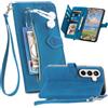 Fofvccv Fiori Portafoglio Custodia per Samsung Galaxy S26 FE - SZY Blu | Cover a Libro Flip in Pelle, Case Antiurto Donna con Porta Carte Slot Chiusura Lampo Cinturino da Polso per Samsung S26 FE