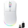 Wowssyo Mouse da gioco wireless, RGB Gaming Mouse con DPI regolabile 800/1200/1600/2400/3600/4800, mouse Bluetooth (2,4 G + BT1 + BT2 + cablato), 1K, per PC, laptop, tablet, cellulare, bianco