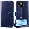 Lensun Cover in Pelle Vera per iPhone 15 -Blu | custodia [antiurto] con chiusura magnetica e scomparti per carte, protezione a portafoglio
