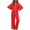 Ekouaer Pigiami Due Pezzi Donna Seta Pigiama Set Satin con Bottoni S-XXL | abbigliamento caldo, maniche e pantaloni lunghi, taschino sul petto, bordino decorativo, fondo elasticizzato, morbido&comodo