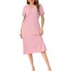 Wikoan Abiti Lunghi da Donna Camicie da Notte con Scollo a V Colori Solidi Abiti Lunghi a Maniche Corte con Tasche,Rosa Carne,XXL