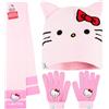 Hello Kitty Sanrio Accessori Invernali Ragazza, Berretto Invernale Sciarpa e Guanti Bambina 2 o 3 Pz Set, Taglia Unica