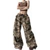 Generic Pantaloni da paracadute mimetici da donna, larghi, gamba larga, pantaloni cargo elasticizzati con coulisse in vita, casual, streetwear Y2K, alla moda, oversize, stampa mimetica militare con tasche