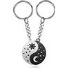 PiercingJak 2 portachiavi coppia amante sole luna Yin Yang nero e bianco ciondolo puzzle separabile in acciaio inossidabile regalo amore donna uomo San Valentino compleanno festa, nero e bianco,