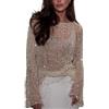 UERSJWYSO Maglioni con Paillettes Traforate per Donna Maglia Trasparente Maniche Lunghe Camicie A Rete All'Uncinetto Alla Moda,Champagne,M