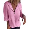 Generisch Giacca da donna Cardigan Loose Plus Size Solid Button con risvolto in misto lino, Colore: rosa., 4XL