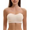 Ailixcozy Reggiseno da donna senza spalline, push up, senza ferretto, a fascia, in silicone, antiscivolo, senza cuciture, con spalline trasparenti e nere, beige., XXL