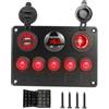 Amagogo Pulsantiera con 5 Interruttori, Rosso, Rosso | Multifunzione, pannello Elettrico con Presa USB, Impermeabile, per veicolo ricreativo, Auto, Diportisti