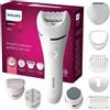 Philips Epilator Series 8000, epilatore Wet & Dry cordless per gambe e corpo con 9 accessori, rasoio, rifinitore, lima per pedicure ed esfoliante corpo, modello BRE740/10