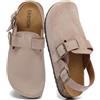 Jesindr Sabot Donna Unisex Ciabatte Cinturino Regolabile sul Tallone | Zoccoli in Pelle con Sottopiede in Sughero Antiscivolo Leggere Comodo Sandali