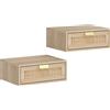 HOMCOM Set di 2 comodini da parete, comodini sospesi con cassetto effetto rattan, 40 x 30 x 15 cm, rovere | Aosom Italy