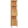 kleankin Mobile di archiviazione colonna per bagno in bambù 2 cassetti rimovibili e 3 ripiani 30 x 30 x 140 cm naturale