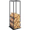 Outsunny Portalegna Metallico con Base Rialzata, Carico Massimo 100 kg 33x33x110 cm Nero | Aosom Italy