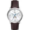 Fossil Neutra orologio per uomo movimento Moonphase multifunzione con bracciale in acciaio o cinturino in pelle, 42 mm, Marrone e Bianco