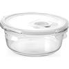 H&H Contenitore In Vetro Tondo Con Coperchio E Valvola - 390 Ml - Diametro 14 Cm - Per Forno (senza coperchio), Microonde, Lavastoviglie - Con Guarnizione In Silicone Ermetica